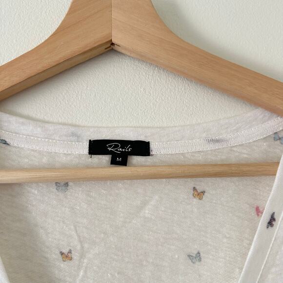 Rails Cara Butterfly Print Short Sleeve Pullover V-Neck T-Shirt White M - Picture 6 of 10